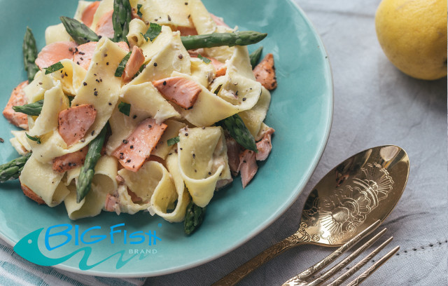Big Fish Minted Salmon, Mascarpone & Asparagus Pappardelle