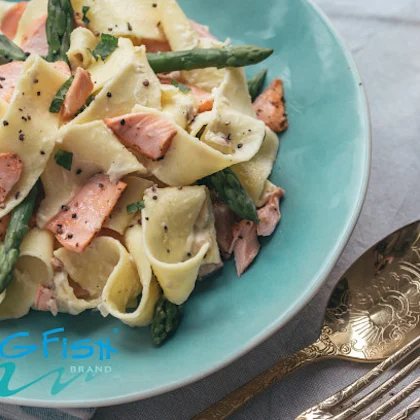 Big Fish Minted Salmon, Mascarpone & Asparagus Pappardelle
