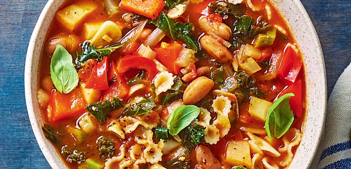 Winter Minestrone with Cheese and Basil Toasties