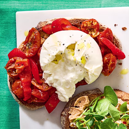 Roasted Pepper and Burrata Bruschetta