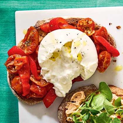 Roasted Pepper and Burrata Bruschetta