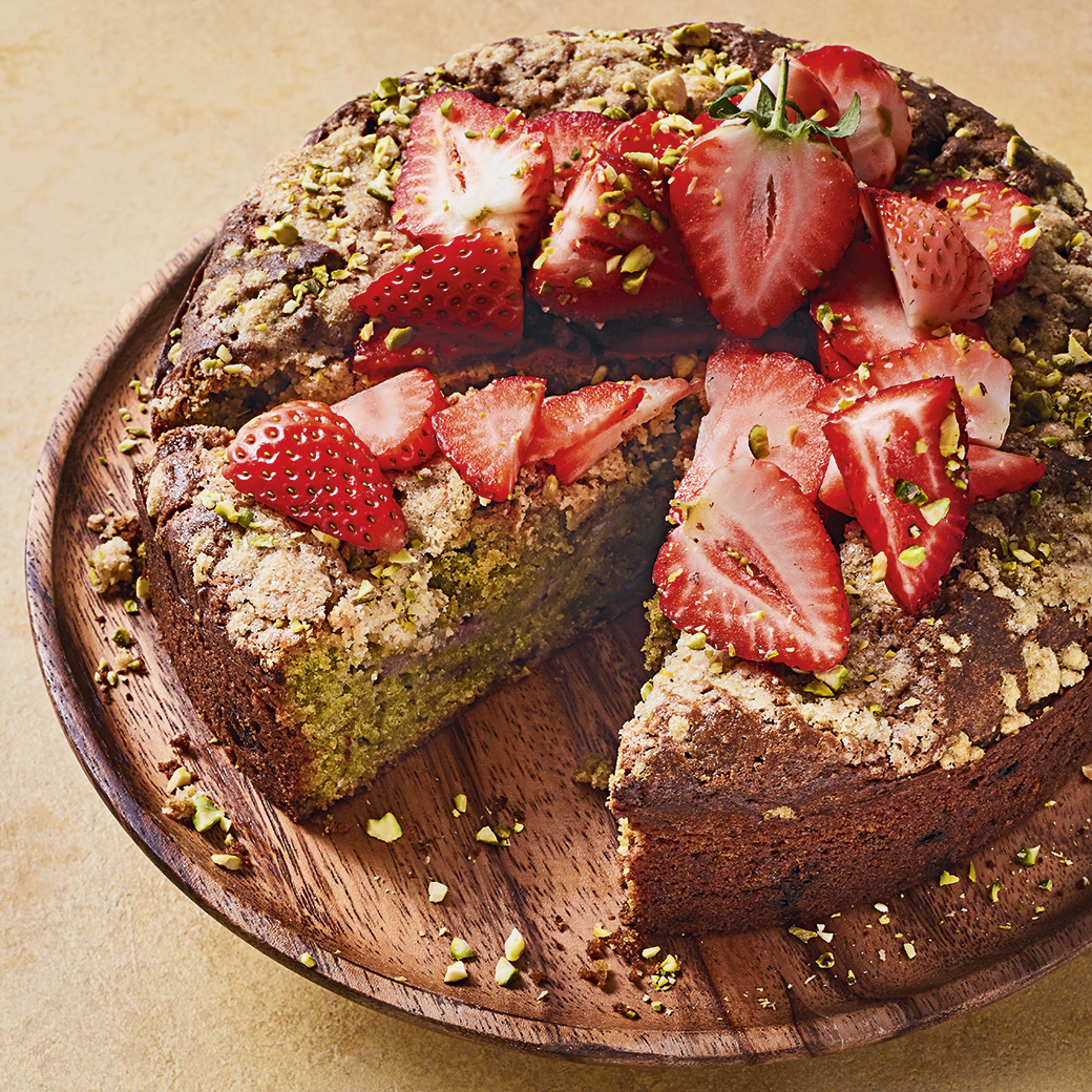 Strawberry and Pistachio Streusel Cake