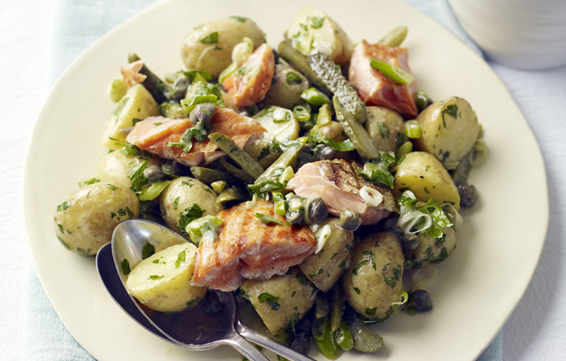 New Potato and Grilled Salmon Salad with Dijon and Parsley Dressing