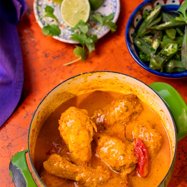 Coconut Chicken with Charred Okra Salsa