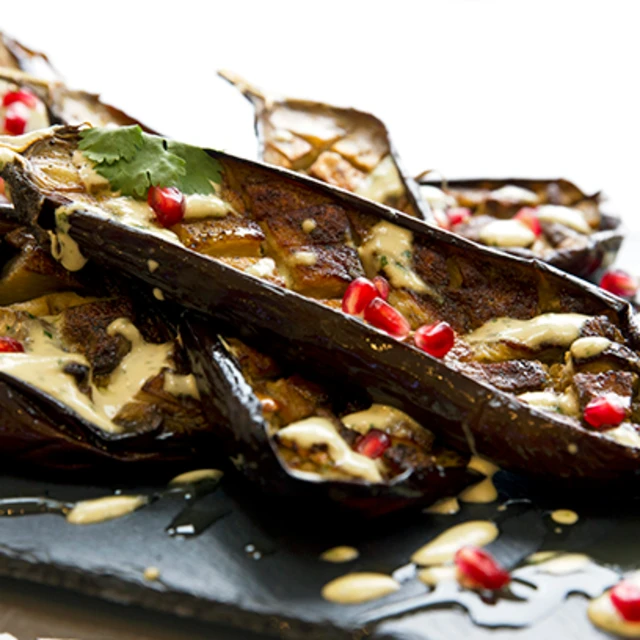 Roasted Aubergine with Tahini & Pomegranate