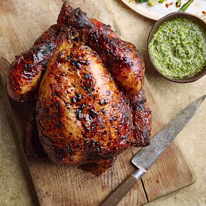 Chicken in Chinese Five Spice with Coriander Chutney and Choi Sum