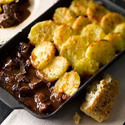 Beef Casserole with Sliced Potato Topping
