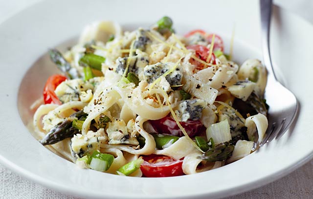 Stilton, Asapargus and Cherry Tomato Tagliatelle