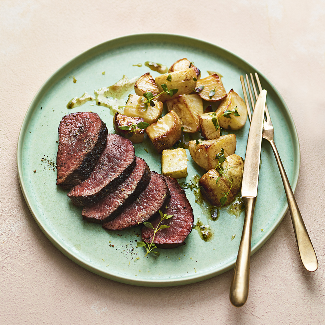Venison Steaks with Brown Buttered Turnips