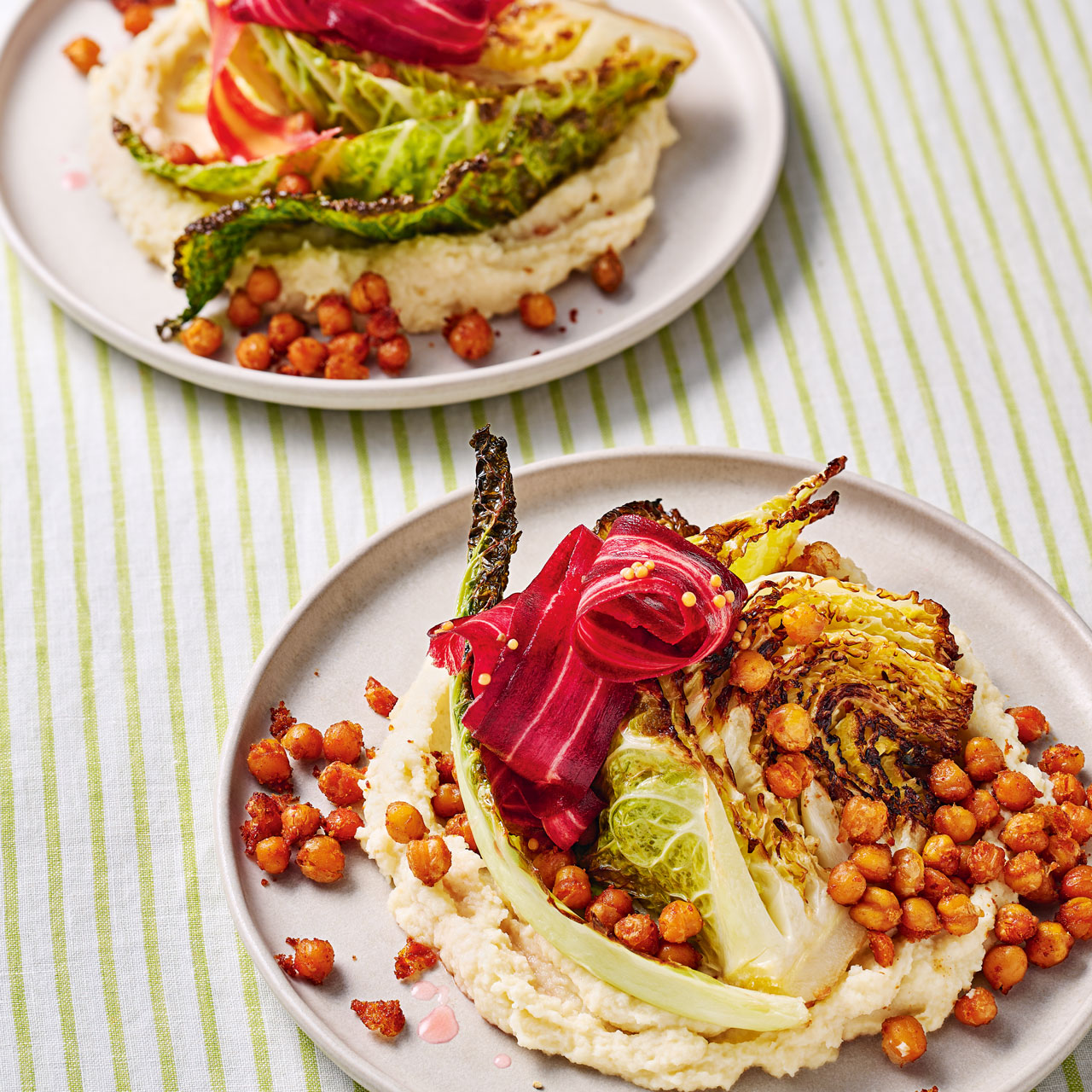Roast Cabbage Wedges with Pickled Carrots and Crunchy Chickpeas   