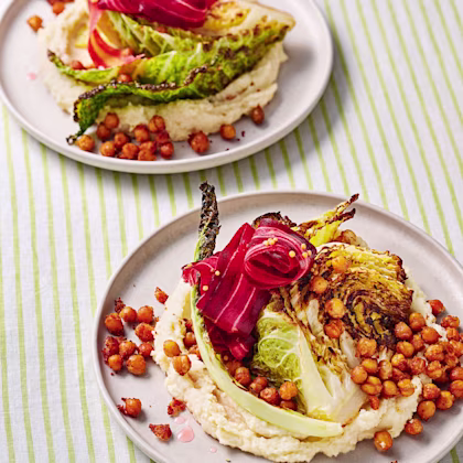 Roast Cabbage Wedges with Pickled Carrots and Crunchy Chickpeas