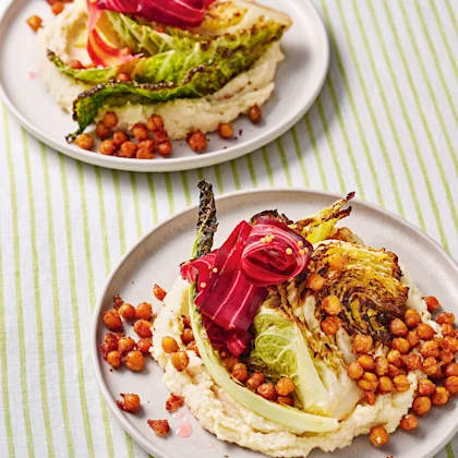 Roast Cabbage Wedges with Pickled Carrots and Crunchy Chickpeas