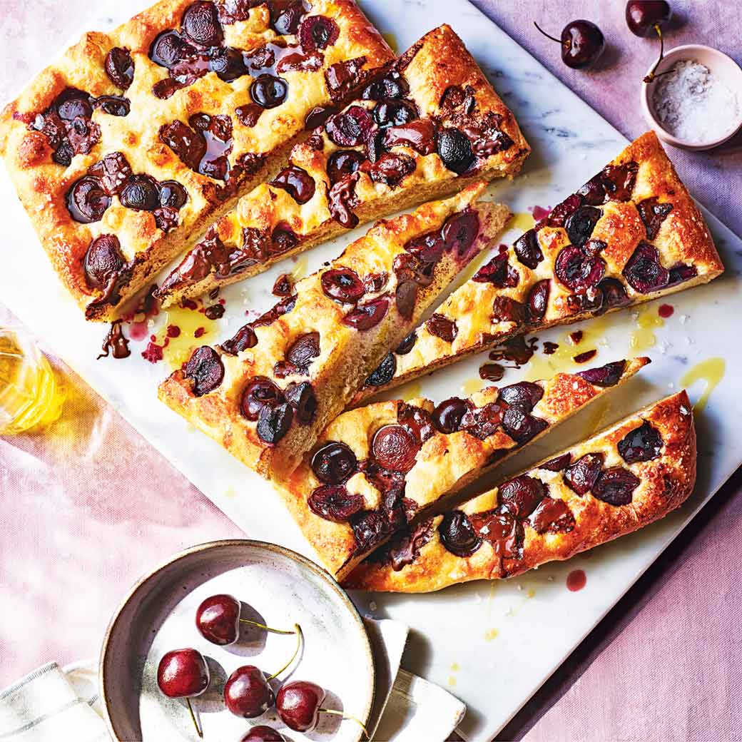 Cherry and chocolate focaccia