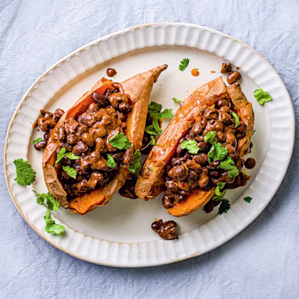 Roast Sweet Potatoes with Black Bean and Coconut Chilli