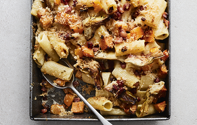 Crispy Artichoke, Pancetta and Butternut Squash One-Tin Pasta