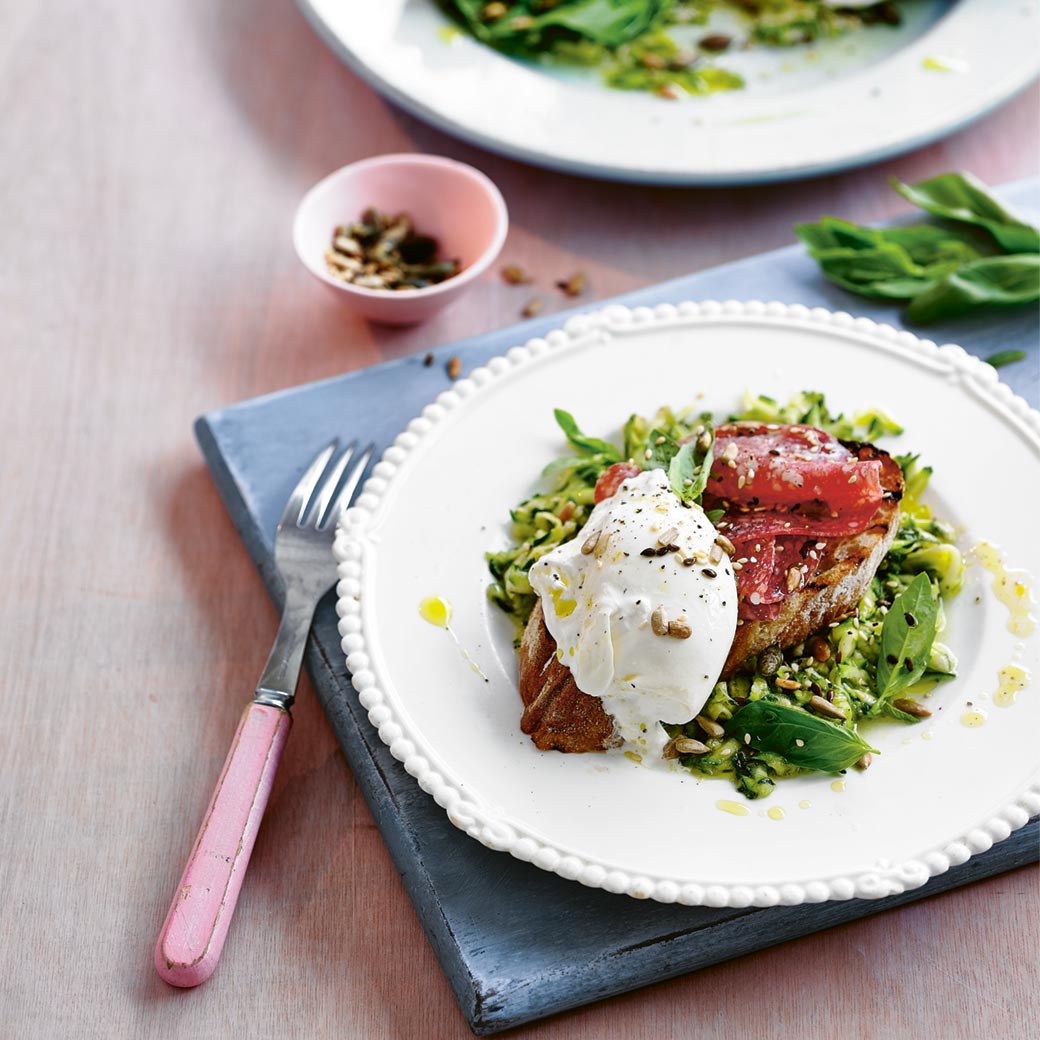 Courgette, Salami and Burrata Salad with Focaccia