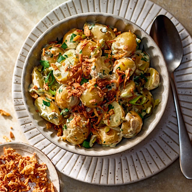 Crispy Onion and Pickle Potato Salad