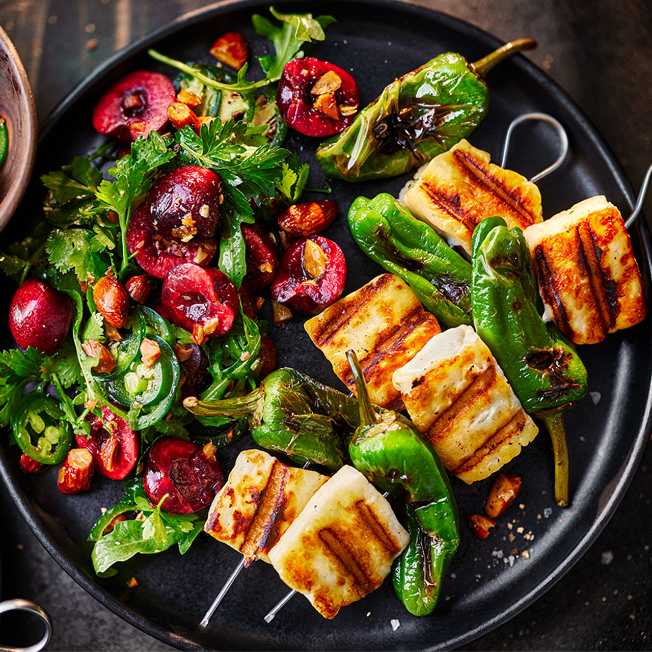 Hot Maple Halloumi and Padrón Pepper Skewers