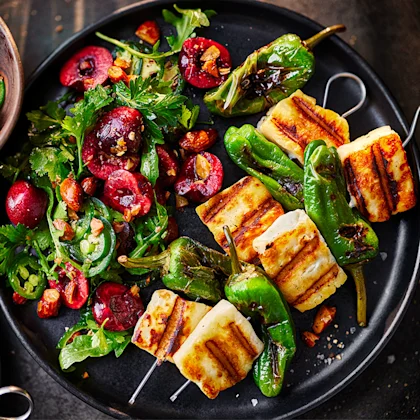 Hot Maple Halloumi and Padrón Pepper Skewers