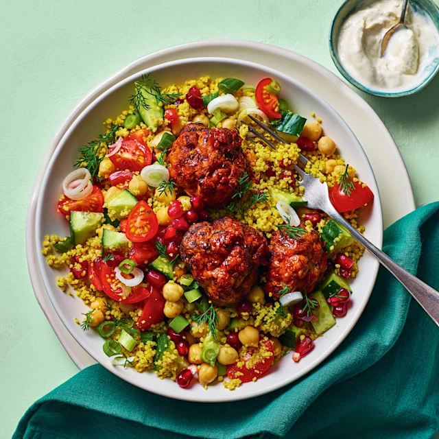 Harissa Turkey Meatballs with Herby Couscous