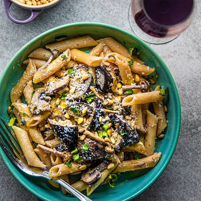 Aubergine and Mushroom Pasta