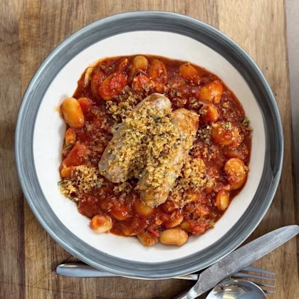 Braised Tomato and Butter Beans with Sausage