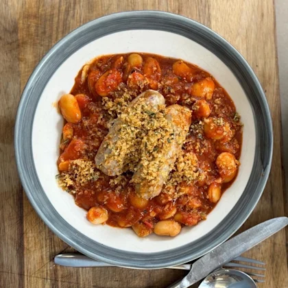 Braised Tomato and Butter Beans with Sausage