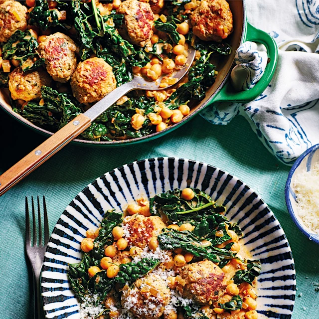 Pork and Fennel Meatballs with Creamy Chickpeas