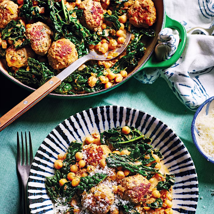 Pork and Fennel Meatballs with Creamy Chickpeas
