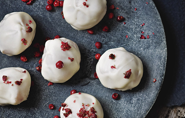 Hand-rolled Wild Strawberry and Pink Peppercorn Truffles