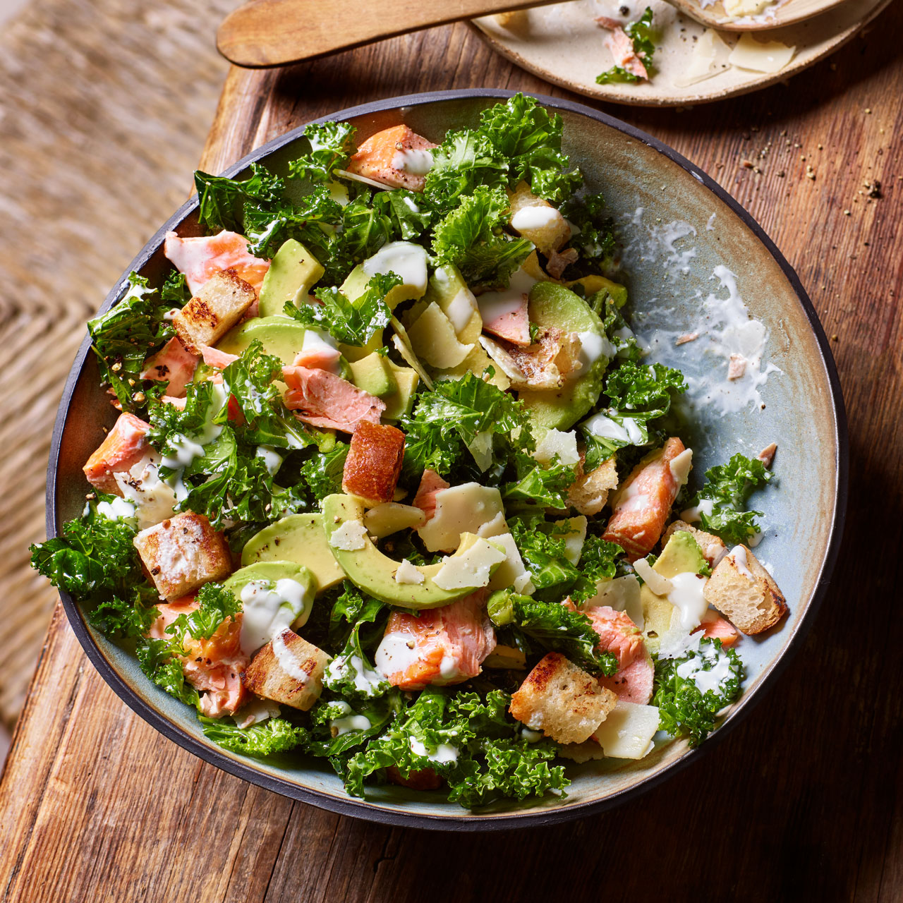 Kale Caesar with Hot Smoked Trout