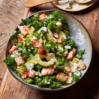 Kale Caesar with Hot Smoked Trout