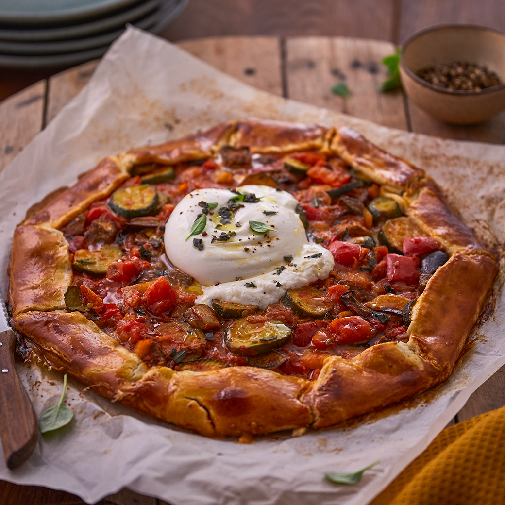 Rustic Ratatouille and Burrata Tart