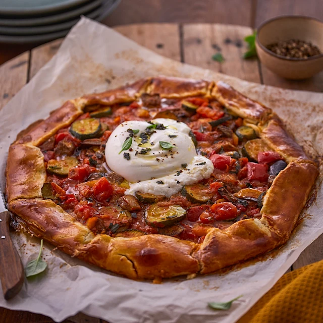 Rustic Ratatouille and Burrata Tart