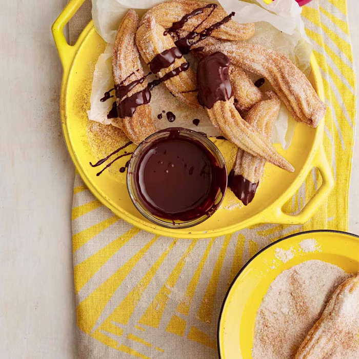 Gluten-free churros with chocolate dip