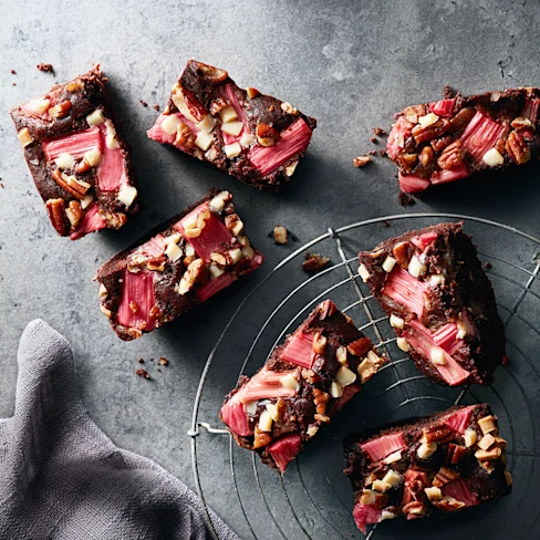 Rhubarb, Pecan and Chocolate Slices