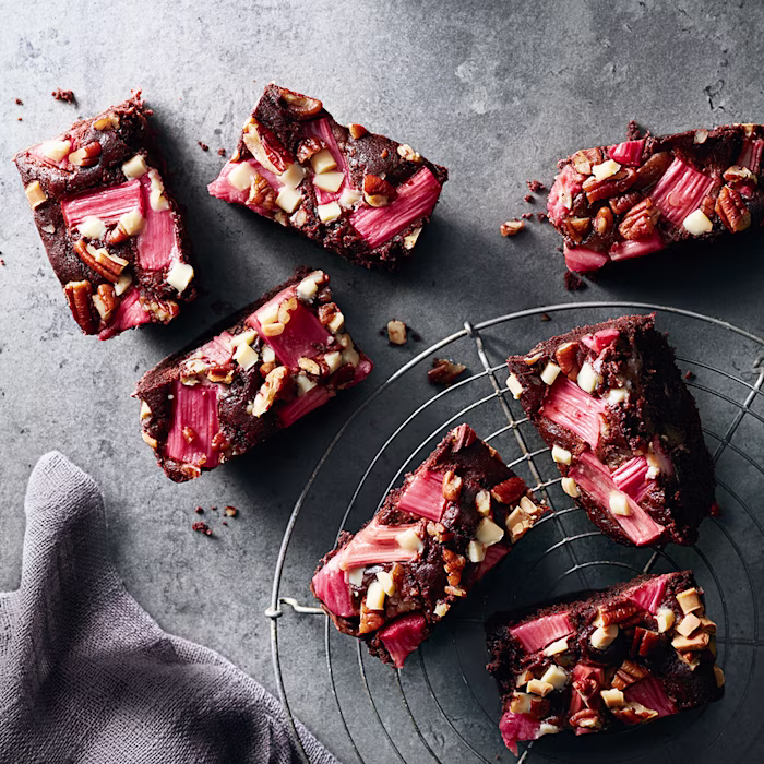 Rhubarb, Pecan and Chocolate Slices