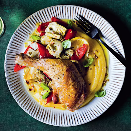 Roast Chicken with Confit Vegetables and Lemons