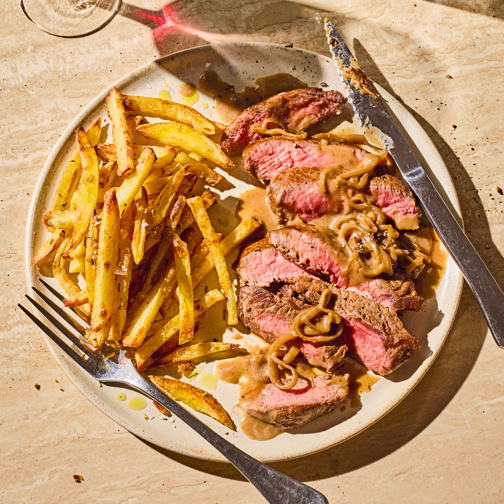 Steak Frites and Shallot Sauce