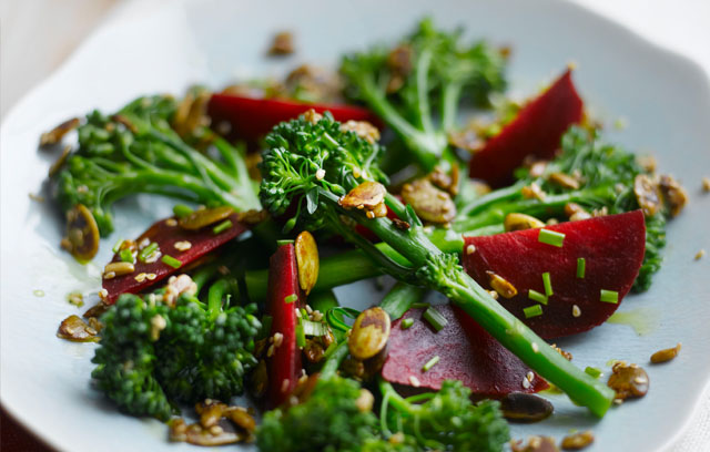Tenderstem, Beetroot & Toasted Seed Salad with Lemon Dressing