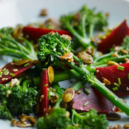 Tenderstem, Beetroot & Toasted Seed Salad with Lemon Dressing
