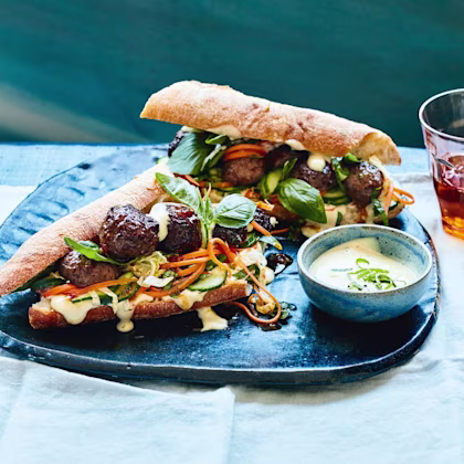 Meatball Banh mi with Miso Mayo