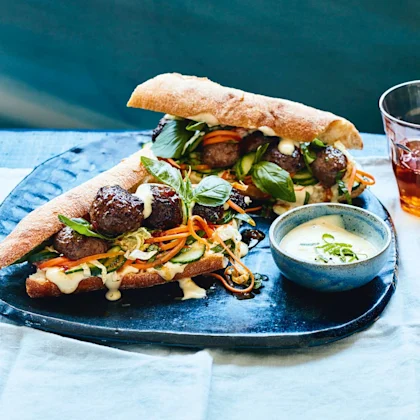 Meatball Banh mi with Miso Mayo