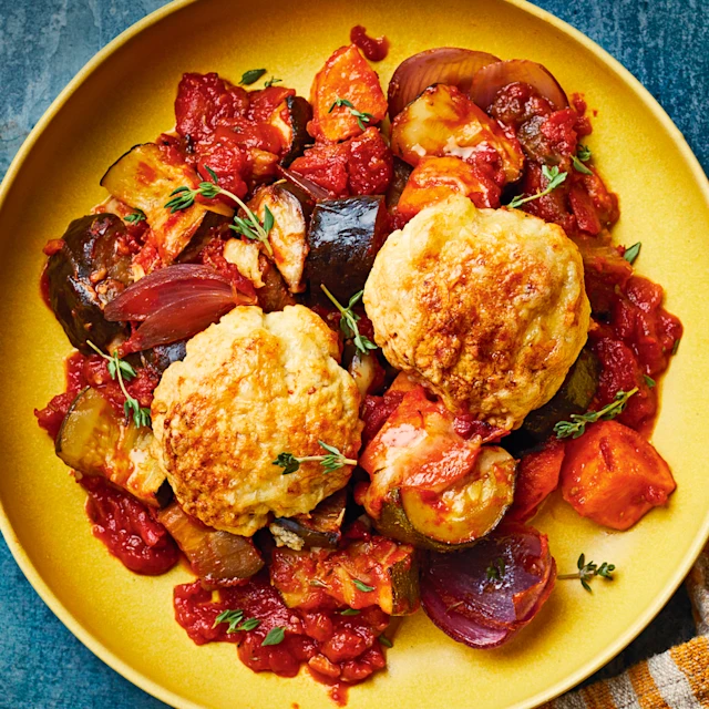 Ratatouille and Cheesy Garlic Bread Cobbler