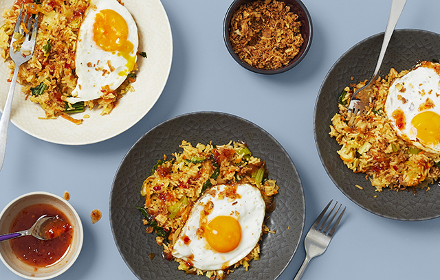 Veggie Nasi Goreng with Crispy Fried Eggs