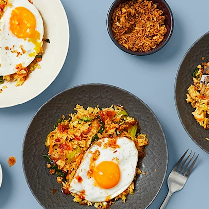 Veggie Nasi Goreng with Crispy Fried Eggs