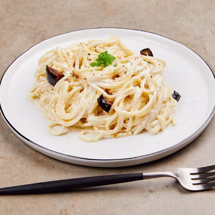 Silken Tofu Vegan Carbonara with Crispy Aubergine