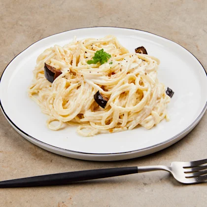 Silken Tofu Vegan Carbonara with Crispy Aubergine