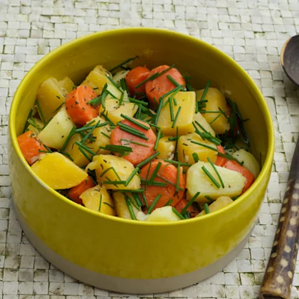 Warm Potato, Carrot and Swede Salad with Mustard and Rosemary Vinaigrette