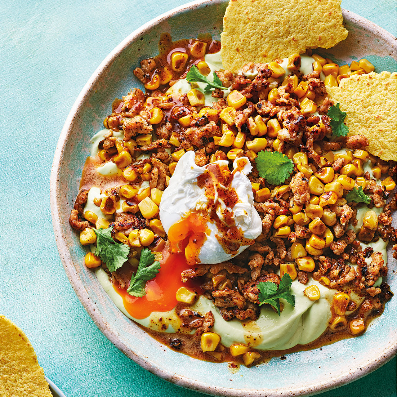 Spiced Chicken and Eggs with Avocado Yoghurt and Tajín Butter 
